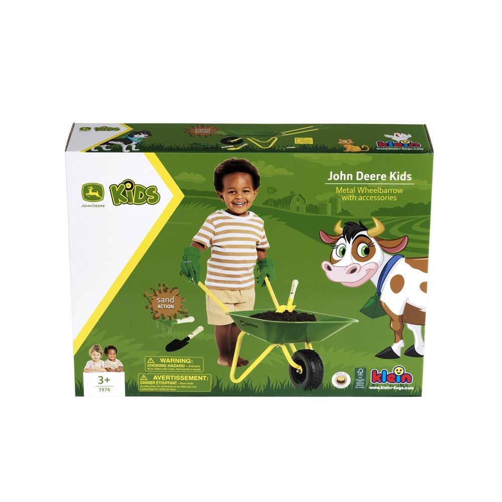 John Deere - Metal Wheelbarrow Set with Gloves, Shovel, Rake and Spade