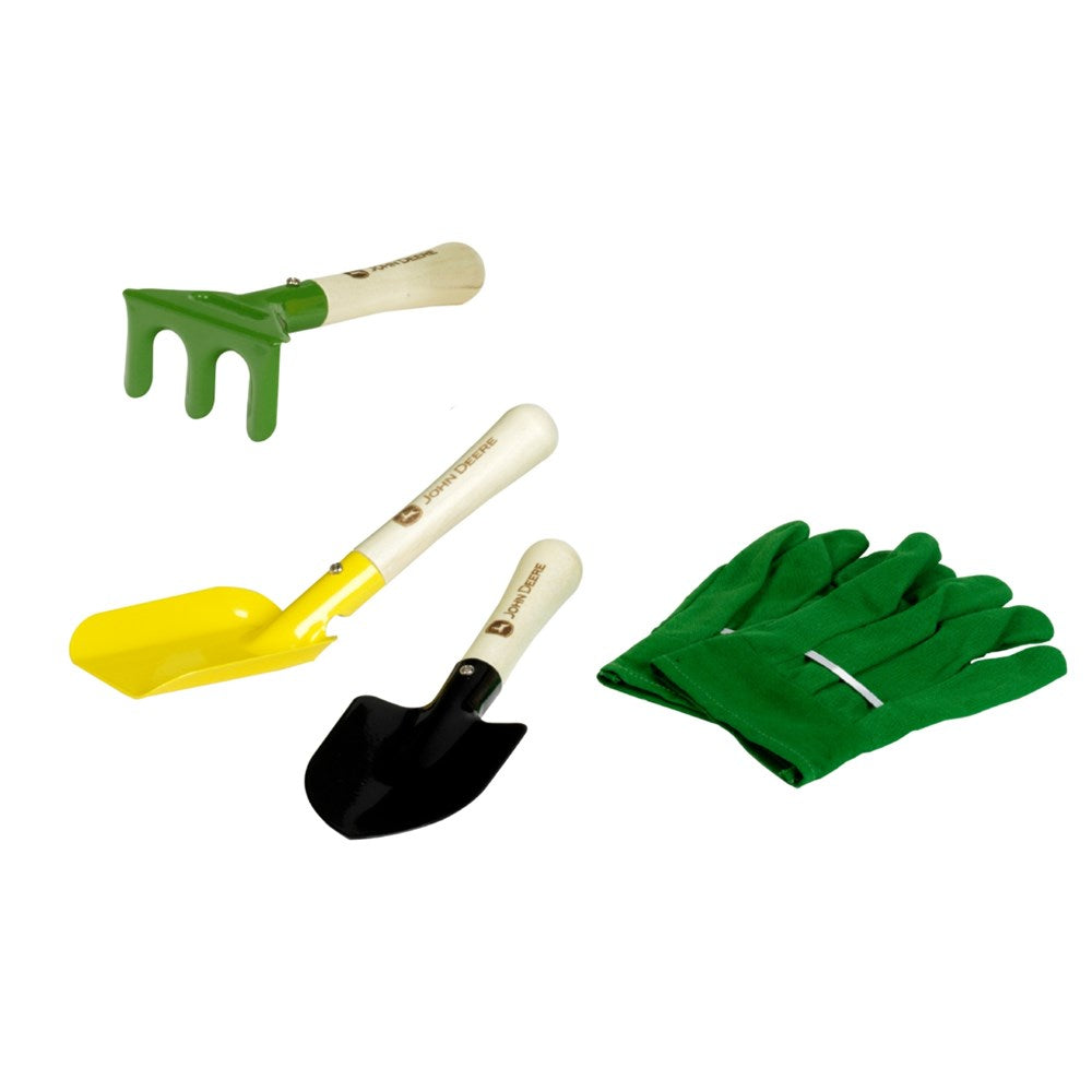 John Deere - Metal Wheelbarrow Set with Gloves, Shovel, Rake and Spade