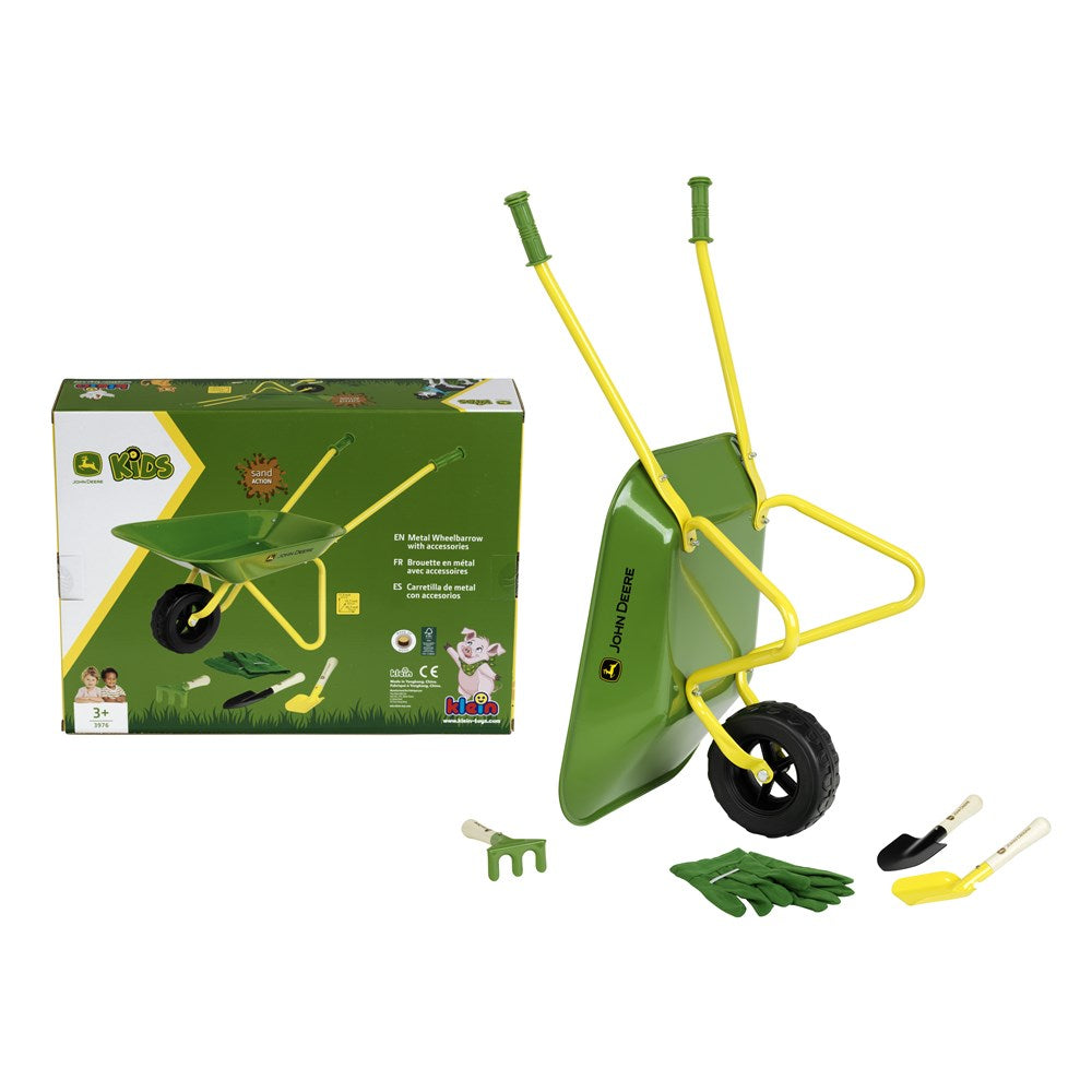 John Deere - Metal Wheelbarrow Set with Gloves, Shovel, Rake and Spade