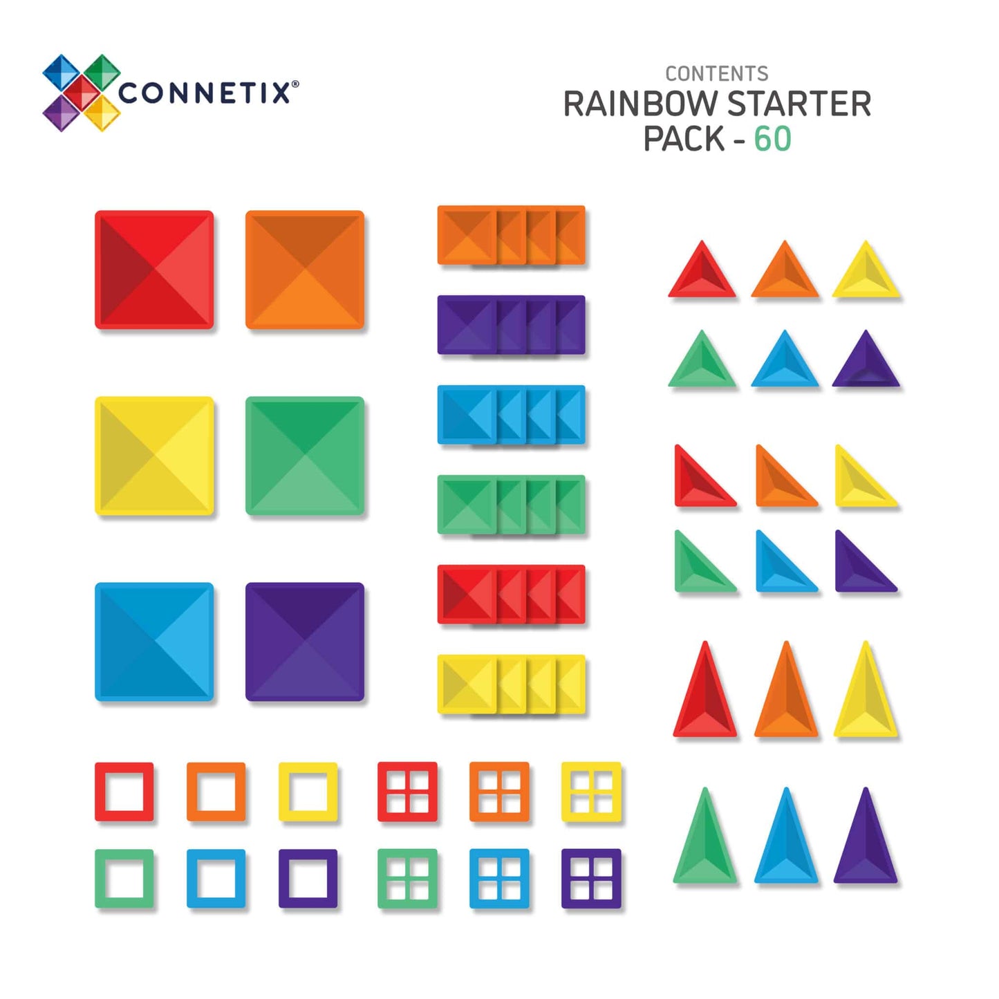 Connetix Tiles 60 Piece Rainbow Starter Pack