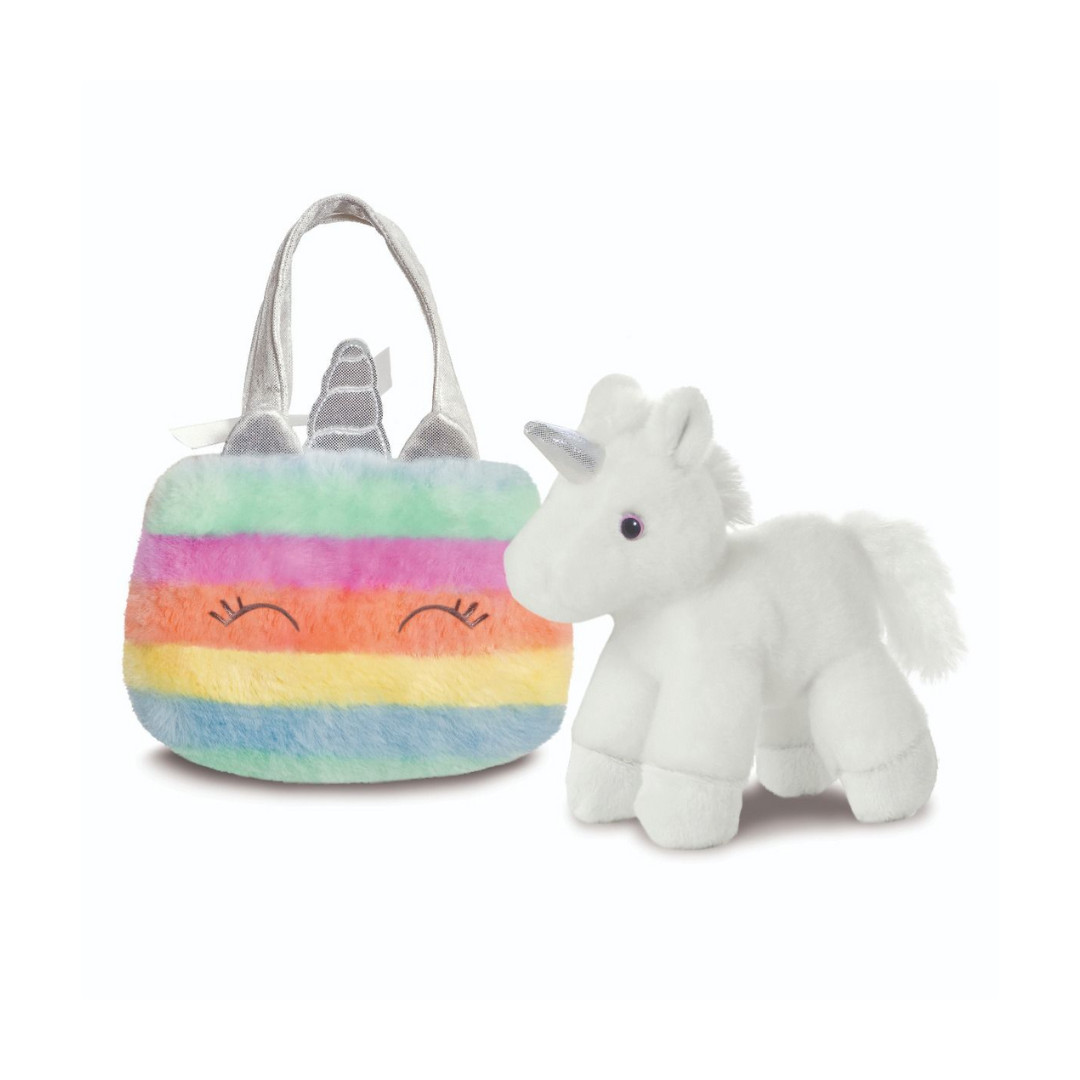 Fancy Pals - White Unicorn in Rainbow Bag