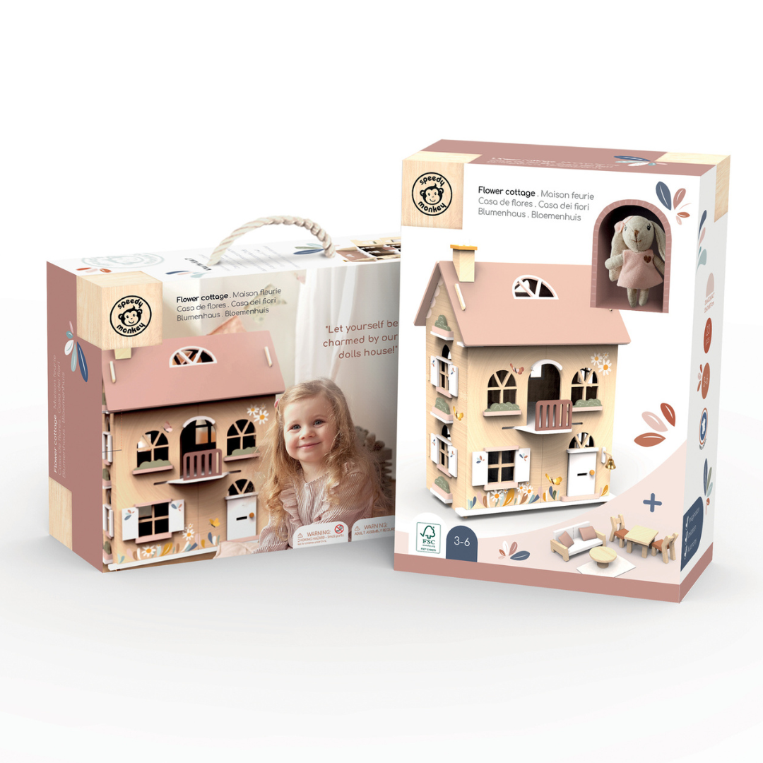 Speedy Monkey - Flower Cottage Doll House with Starter Furniture Set