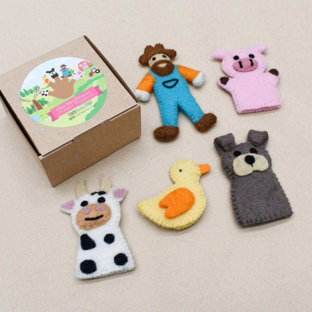 Tara Treasures - Old MacDonald Farm Animals Finger Puppet Set (A Set)