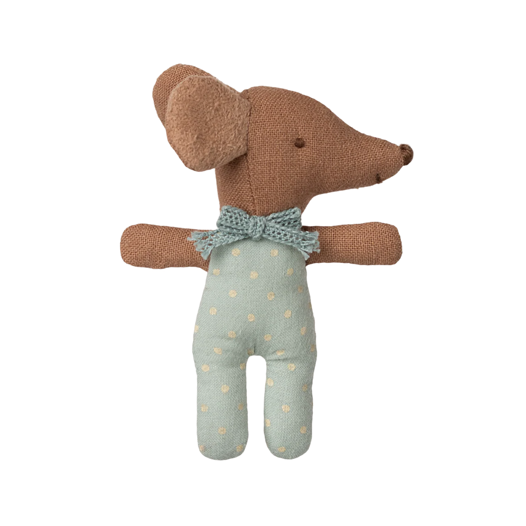 Maileg Sleepy Wakey Baby Mouse in Matchbox Blue