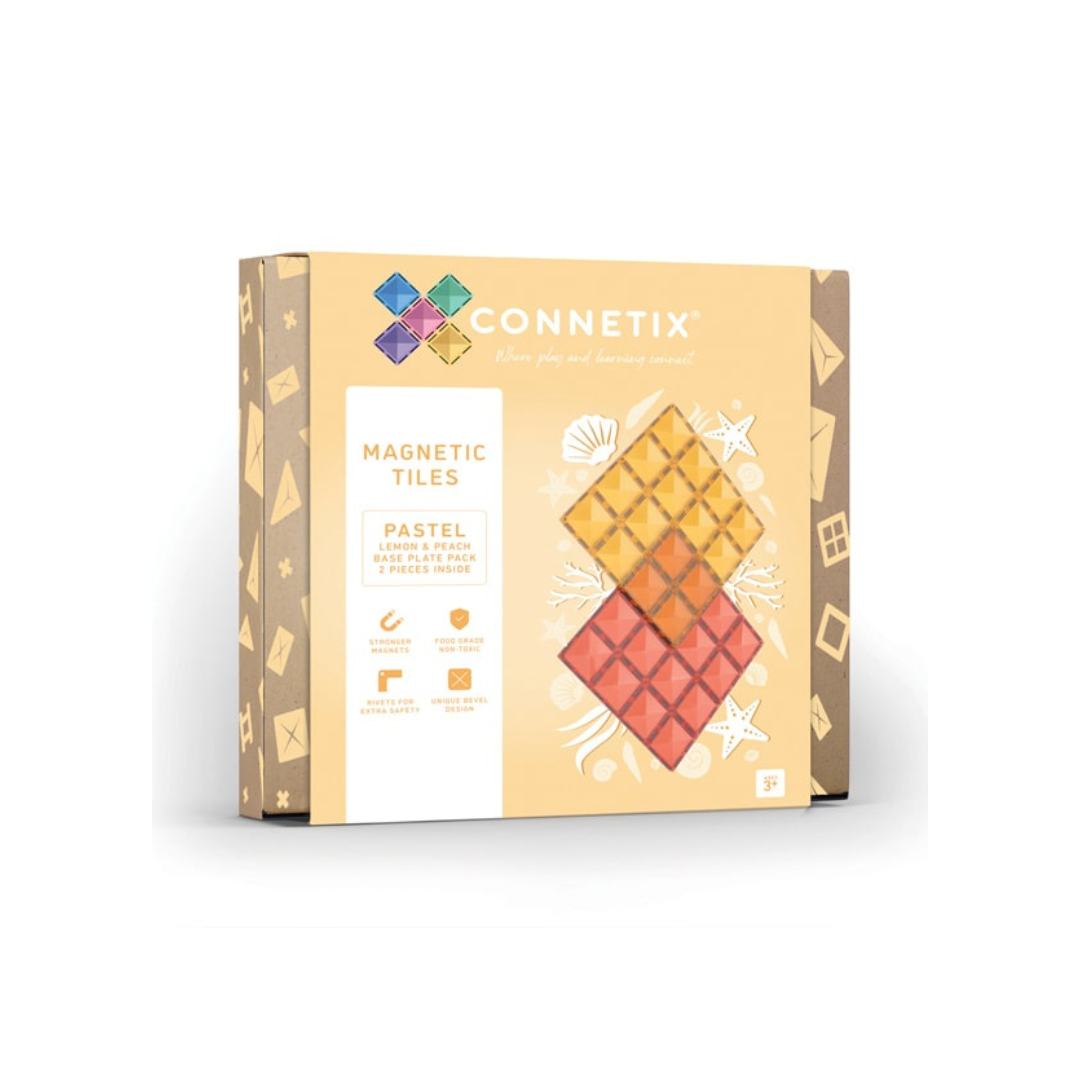 Connetix Tiles 2 Piece Pastel Lemon & Peach Base Plate Pack