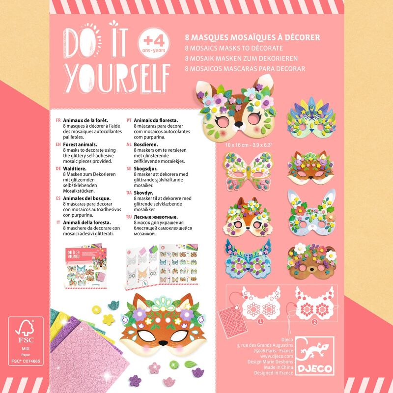 Do It Yourself Forest Animals Mosaic Mask Craft Kit