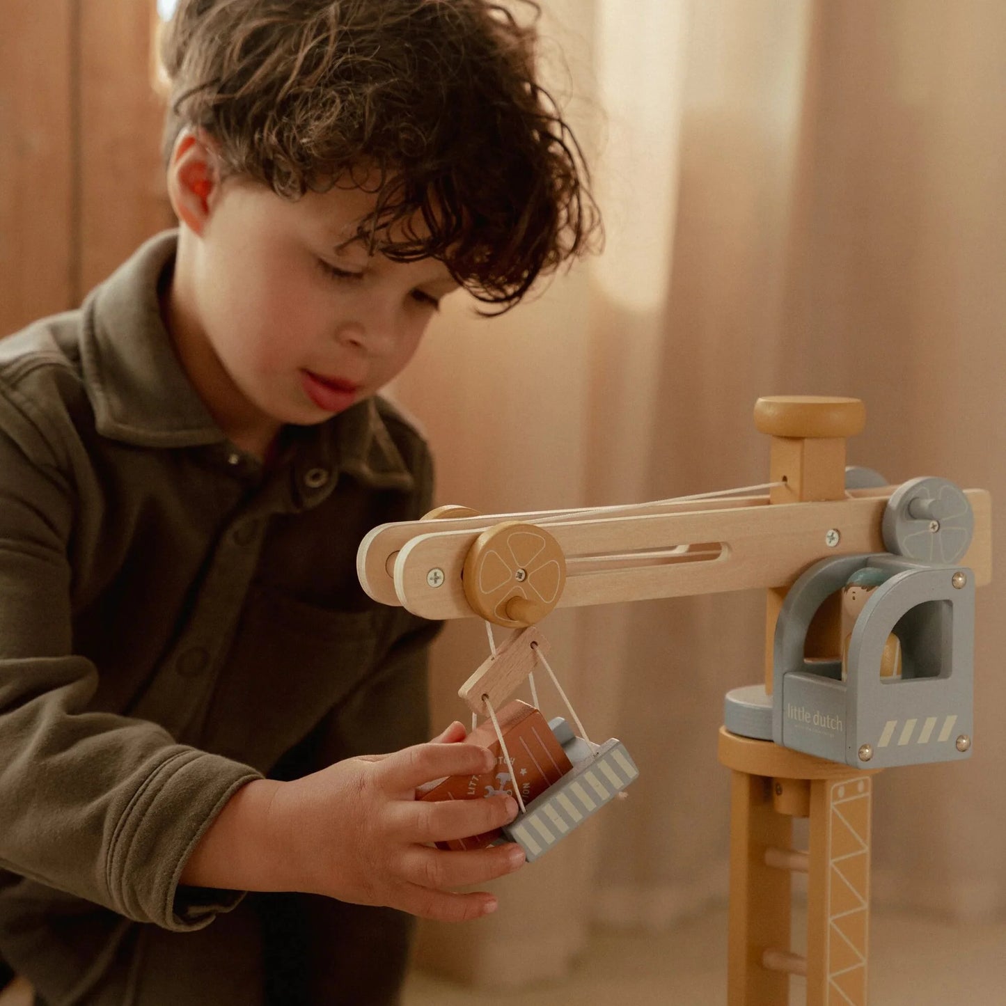 Little Dutch - Wooden Crane and Train Track Set