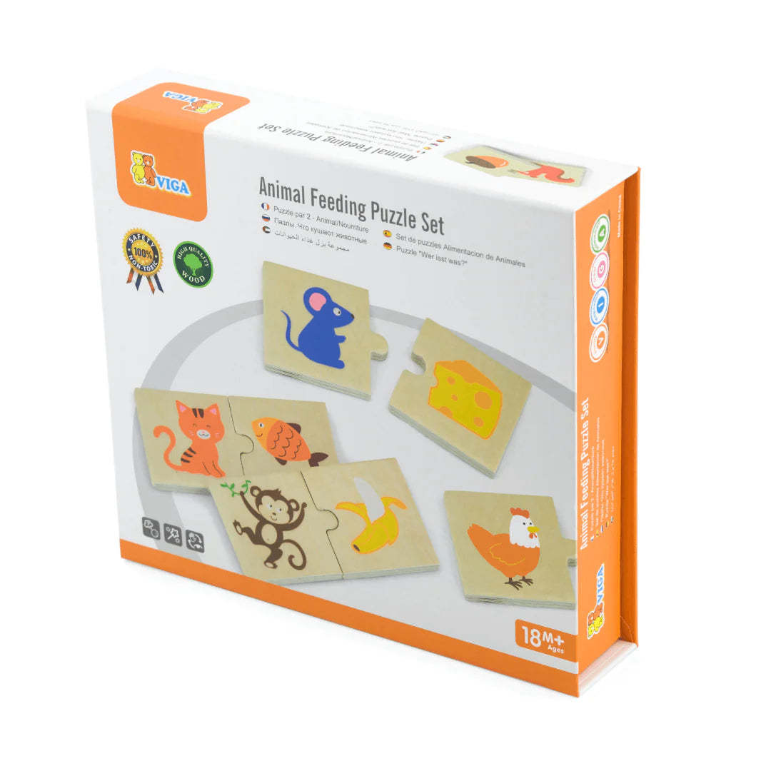 Viga Puzzle Pairs Animal Feeding 24pc Wooden