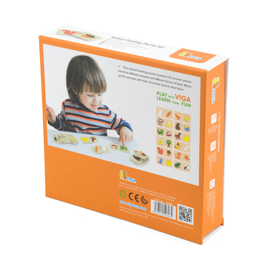 Viga Puzzle Pairs Animal Feeding 24pc Wooden
