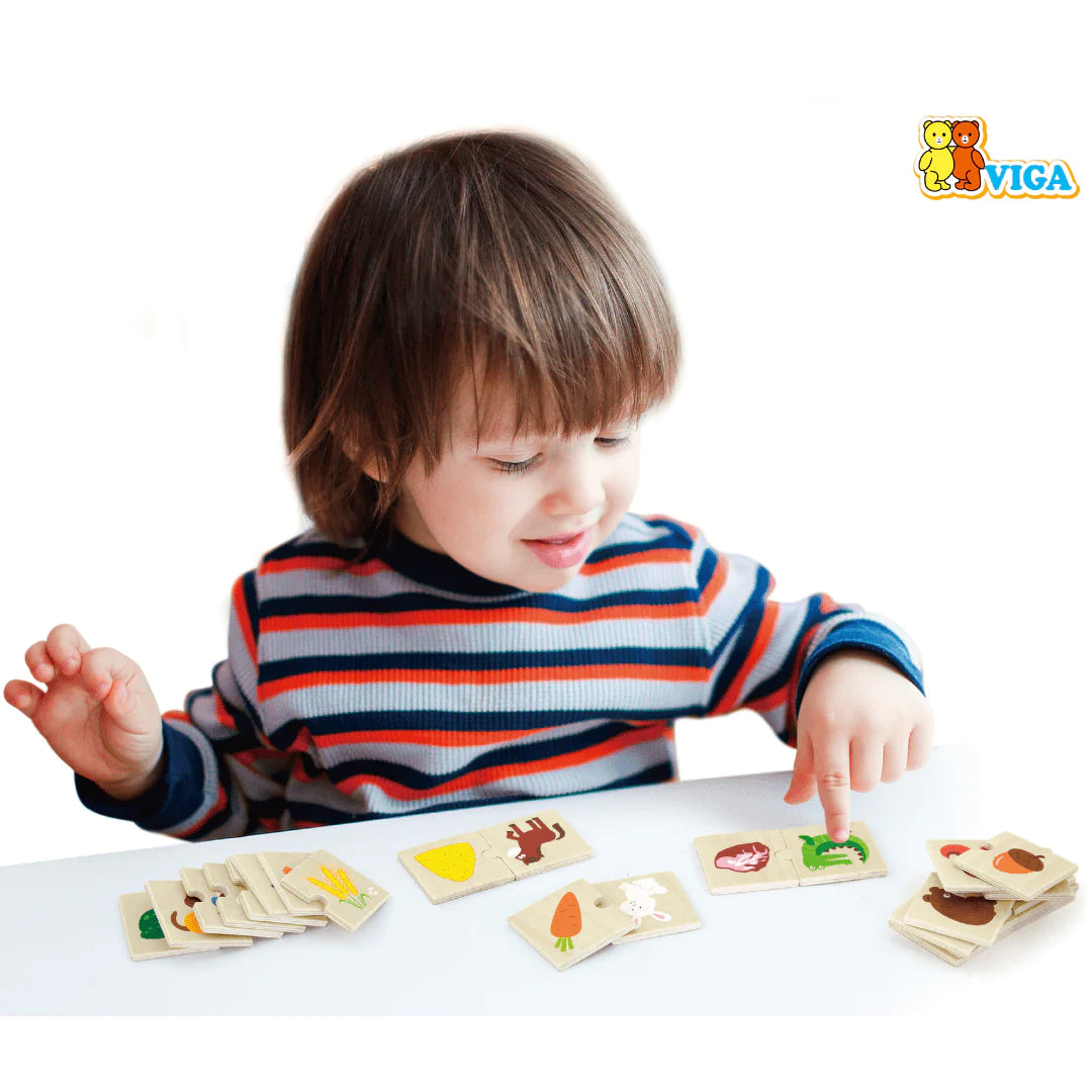 Viga Puzzle Pairs Animal Feeding 24pc Wooden