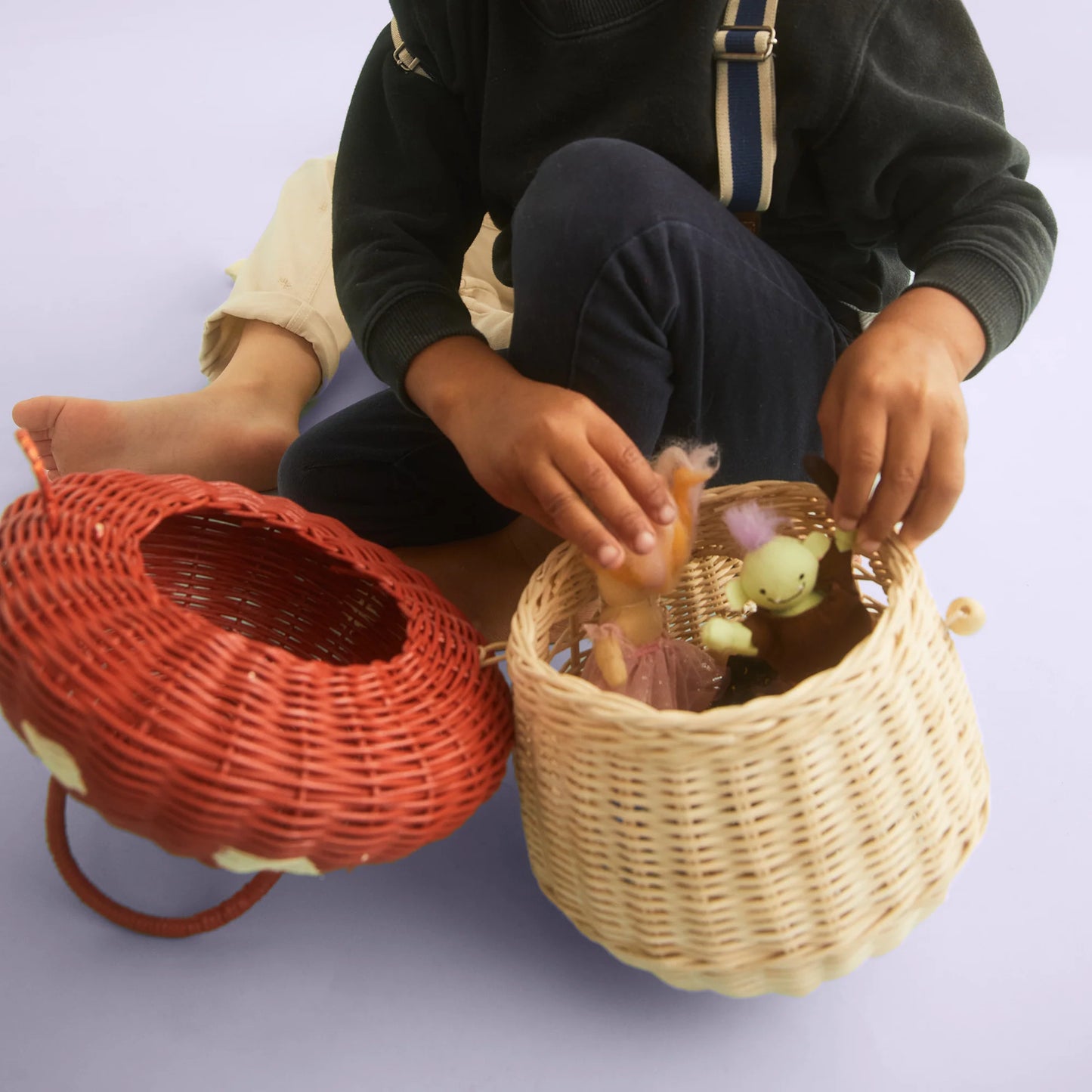 Olli Ella - Rattan Mushroom Basket - Red