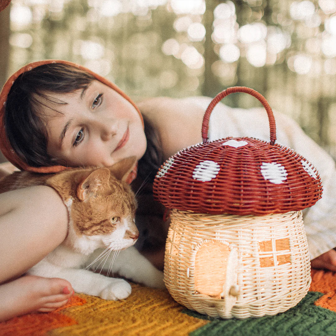 Olli Ella - Rattan Mushroom Basket - Red