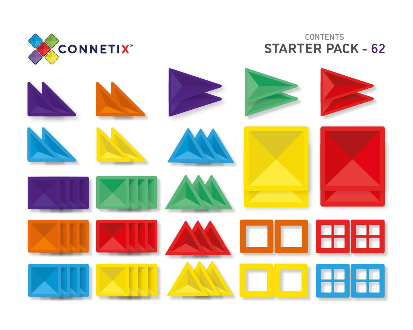 Connetix Tiles 62 Piece Rainbow Starter Pack