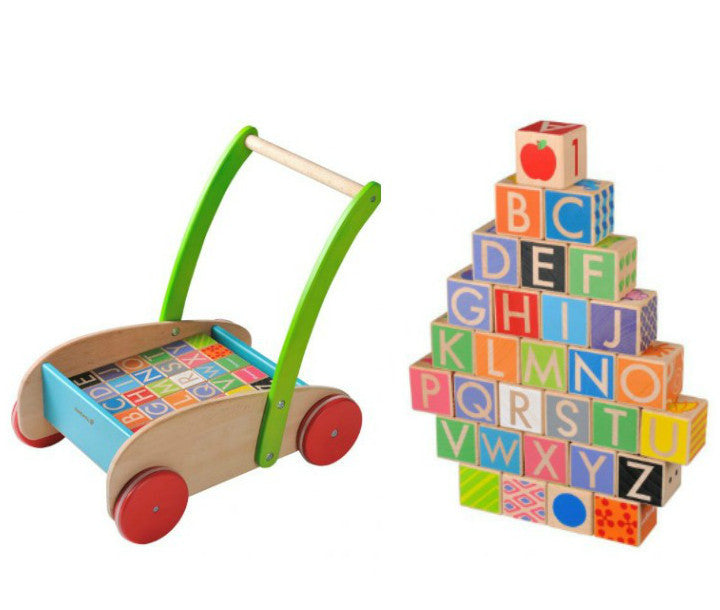 EverEarth Walker Wagon Wooden with Blocks - K and K Creative Toys
