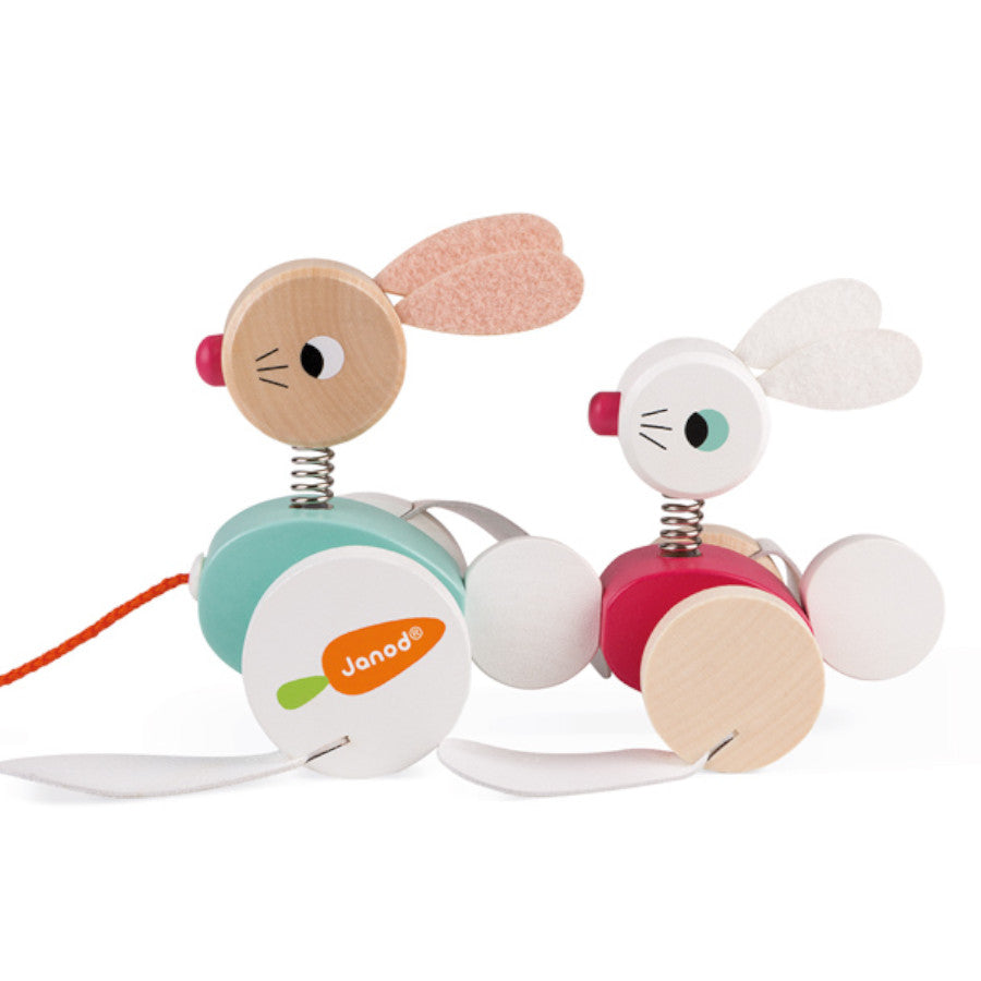 Janod Pull Along Rabbits Wooden 1
