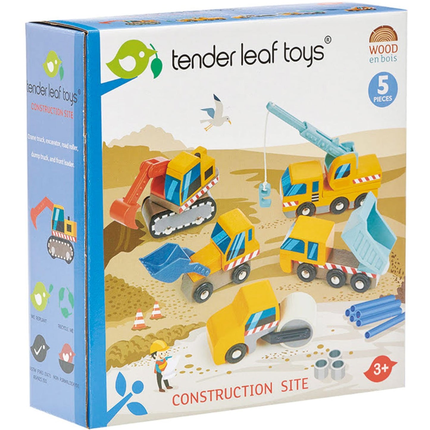Tender Leaf Toys Construction Cars Wooden 5pc