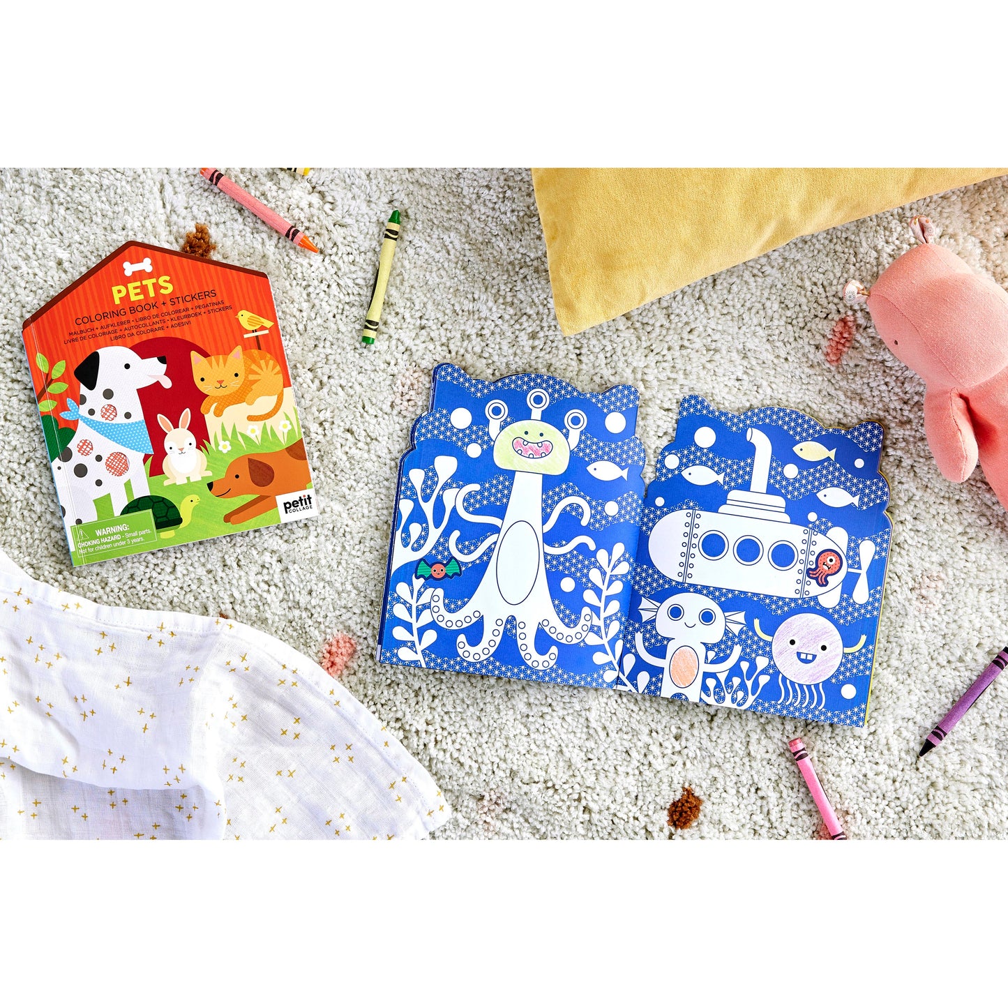 Petit Collage Colour Book with Stickers Pets - K and K Creative Toys