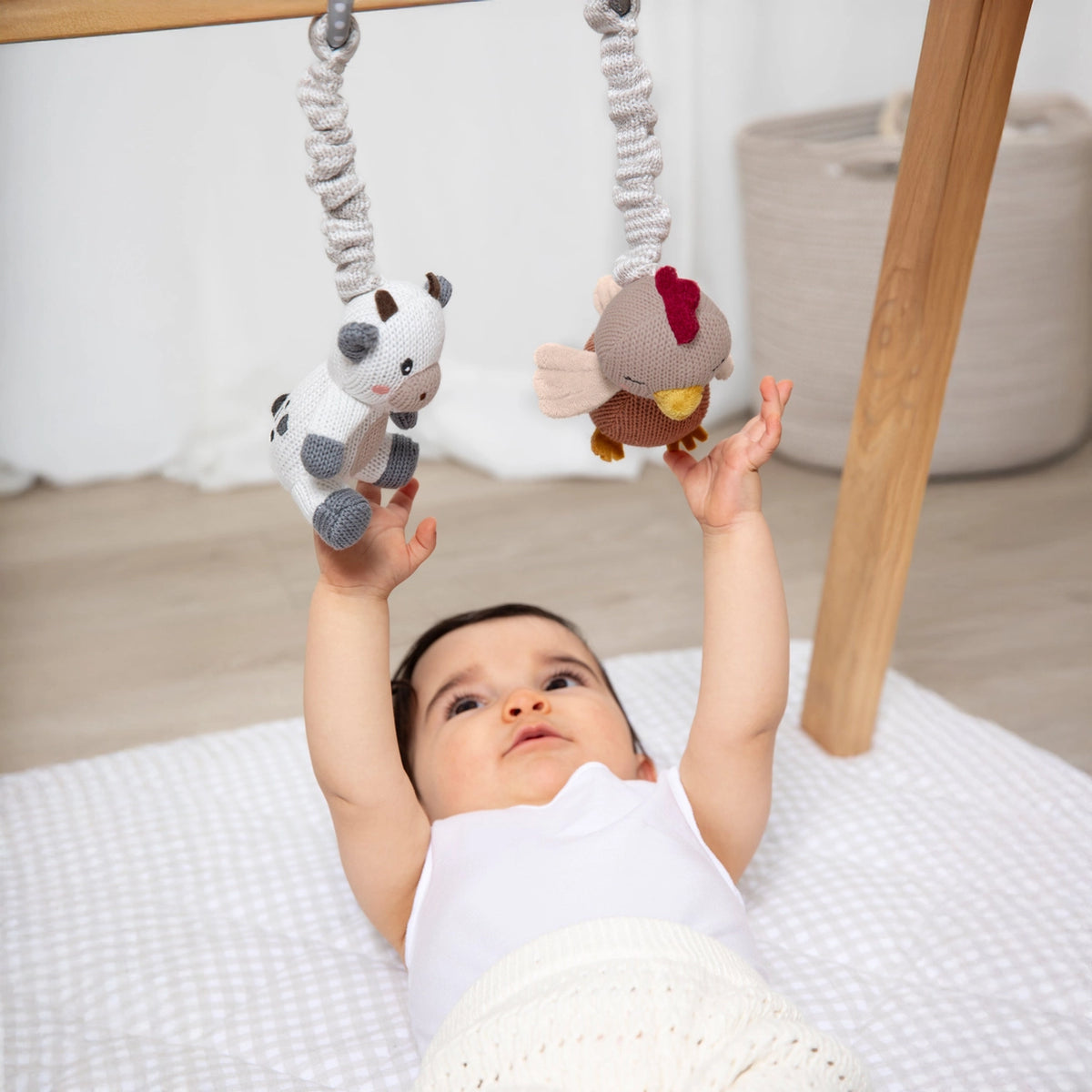 Living Textiles - 2 Pack Stroller Toys | Cow & Chicken