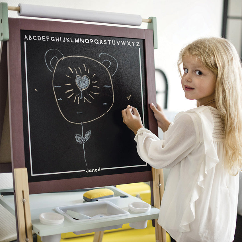 Janod - Height Adjustable Blackboard + Whiteboard | Burgundy