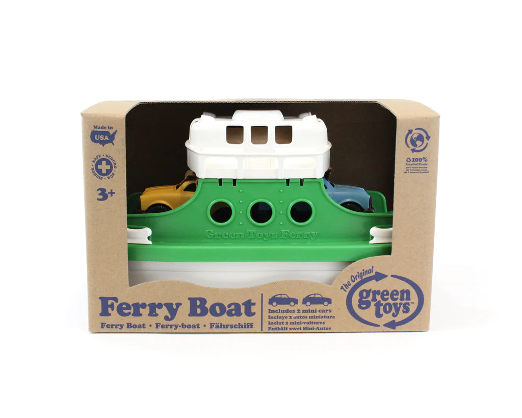 Green Toys Ferry Boat with Two Cars Green and White