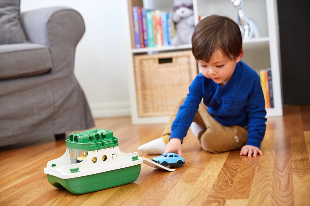 Green Toys Ferry Boat with Two Cars Green and White