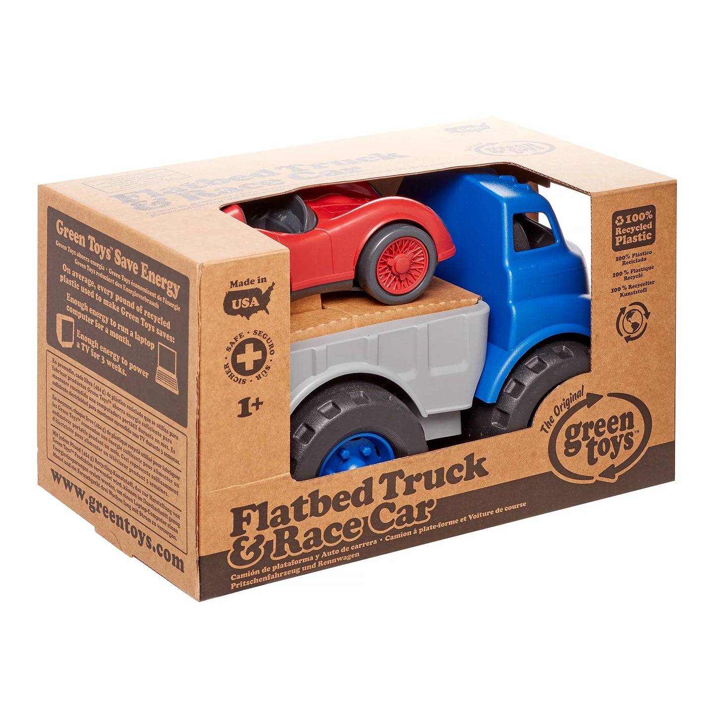 Green toys flatbed truck and deals race car