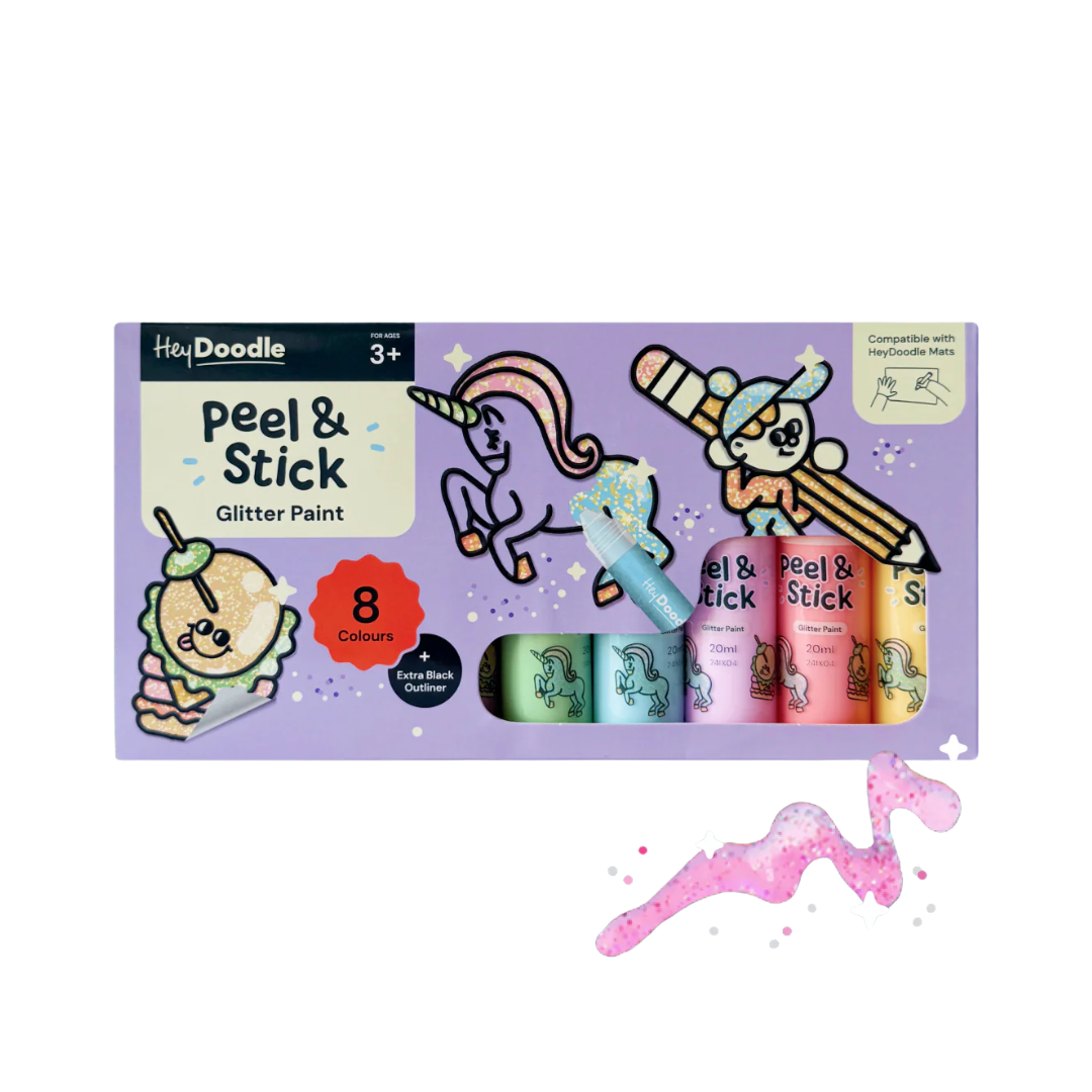 Hey Doodle Peel & Stick Glitter Paint - Easy Peel and Stickable Colours