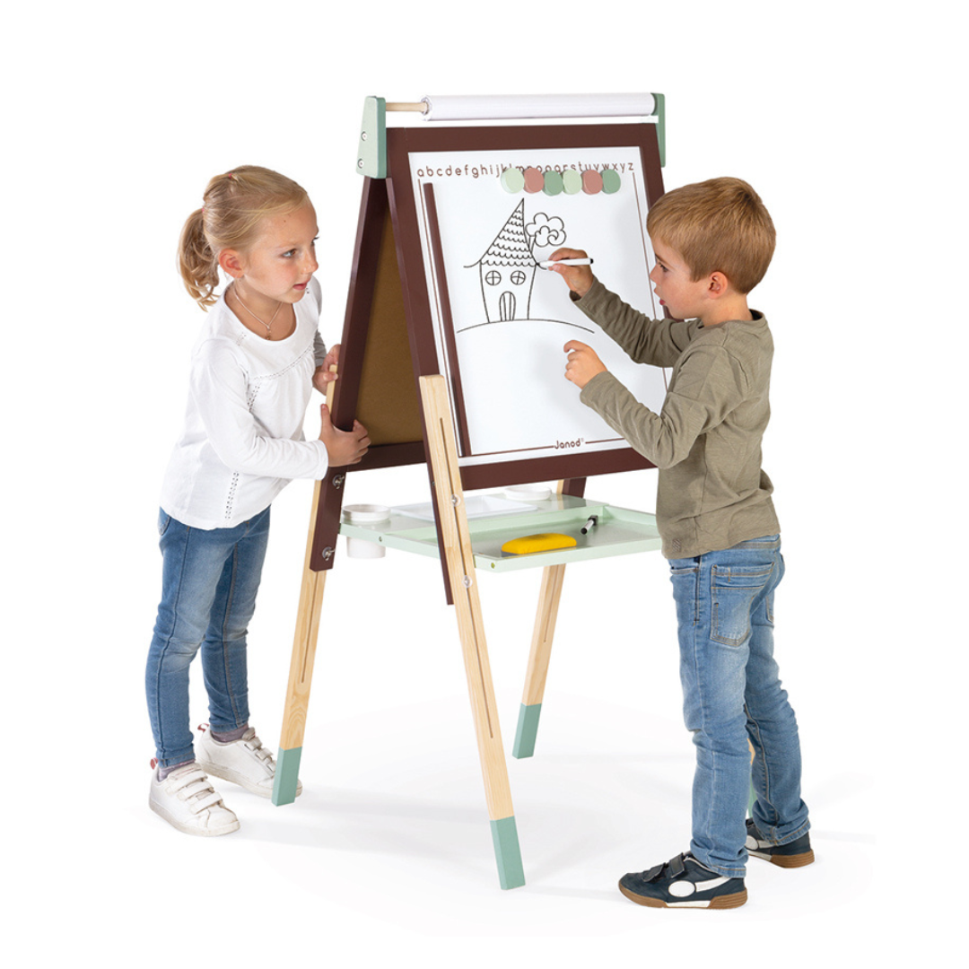Janod - Height Adjustable Blackboard + Whiteboard | Burgundy