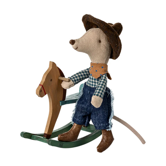 Maileg Cowboy Mouse on Rocking Horse