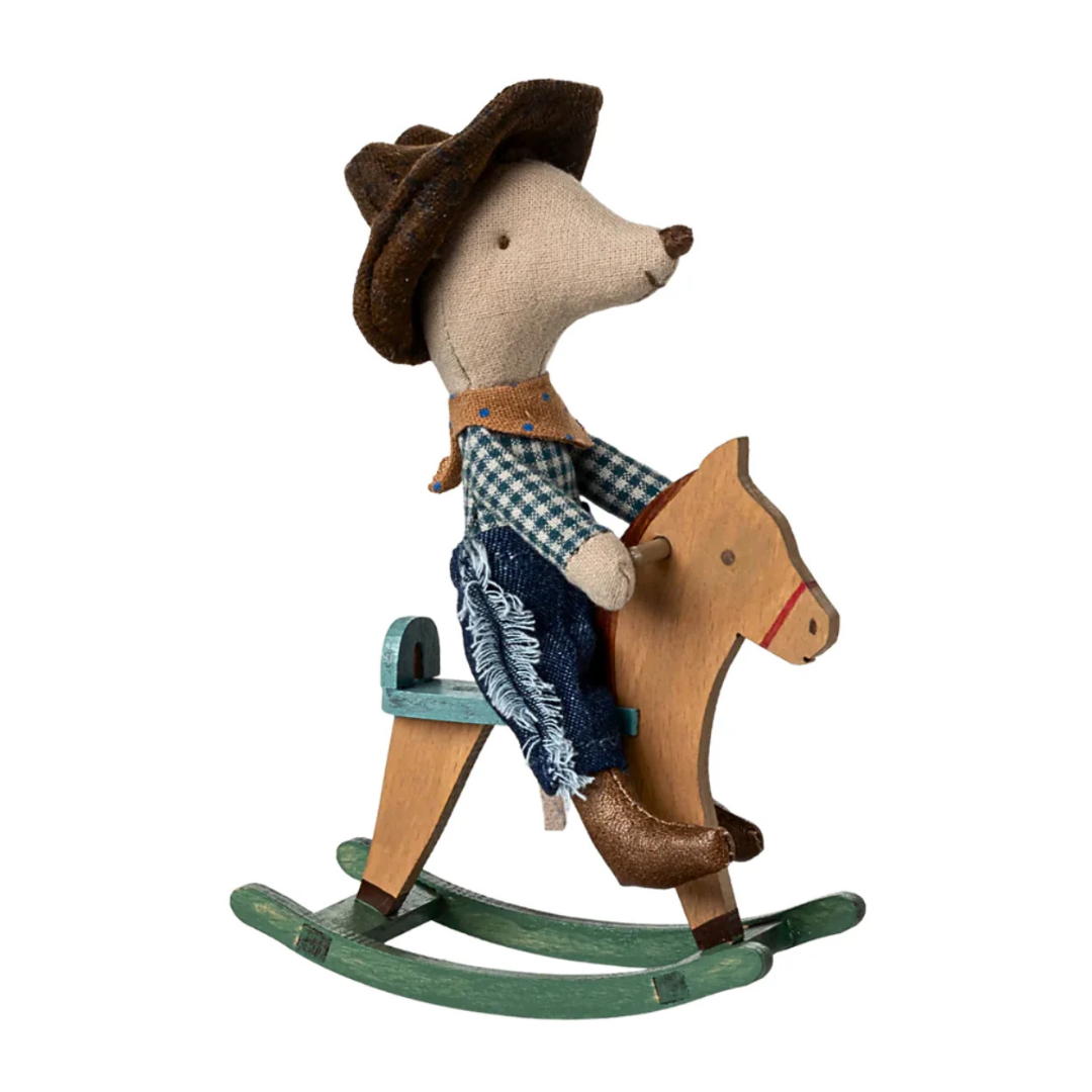 Maileg Cowboy Mouse on Rocking Horse