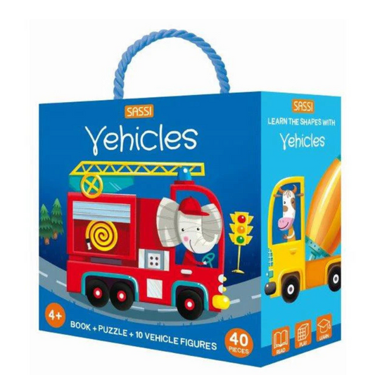 Sassi 3D Puzzle and Book Set - Learn Shapes with Vehicles