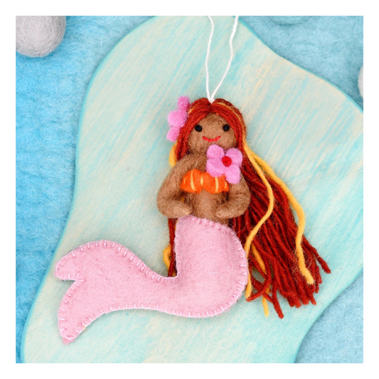 Tara Treasures - Felt Little Mermaid Hanging - Pink Tail