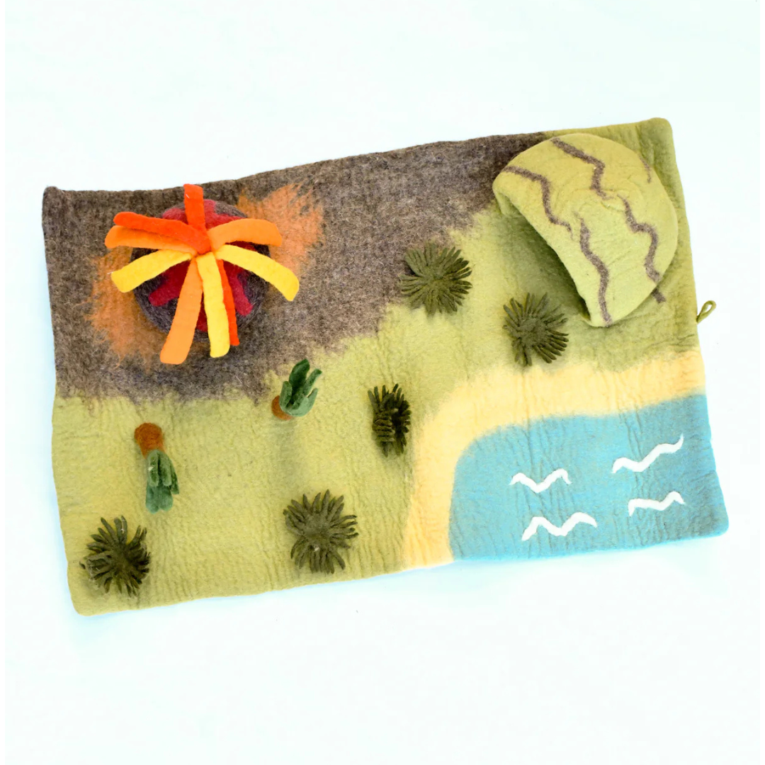 Tara Treasures - Large Dinosaur Land with Volcano Play Mat Playscape