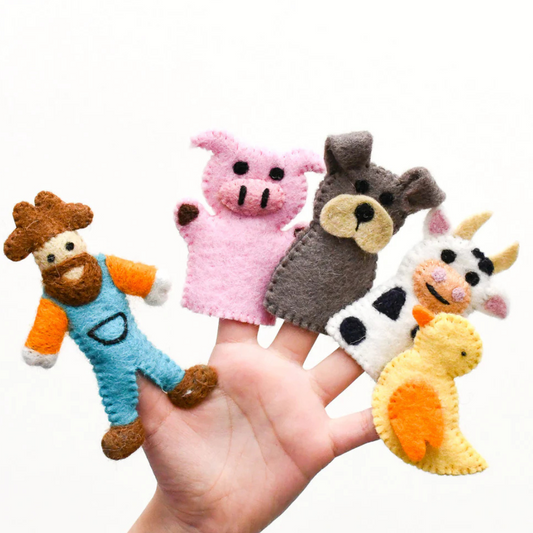 Tara Treasures - Old MacDonald Farm Animals Finger Puppet Set (A Set)