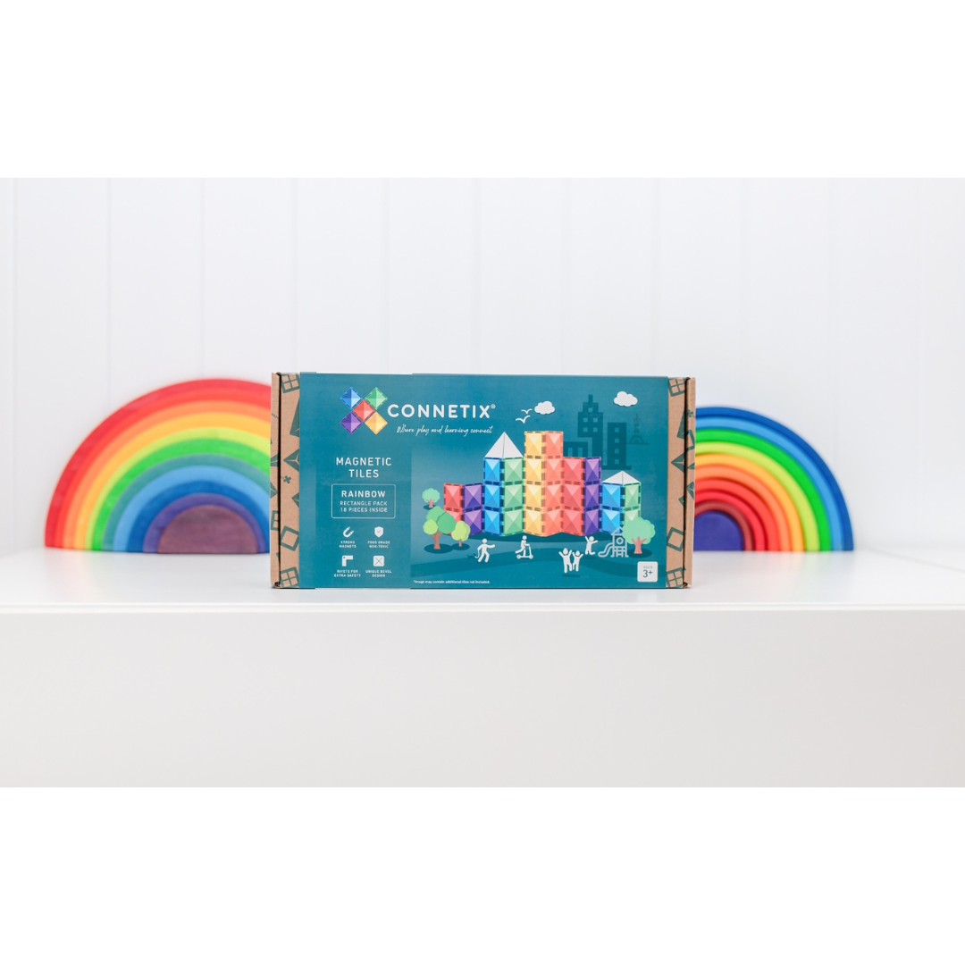 Connetix Tiles 18 Piece Rainbow Rectangle Pack