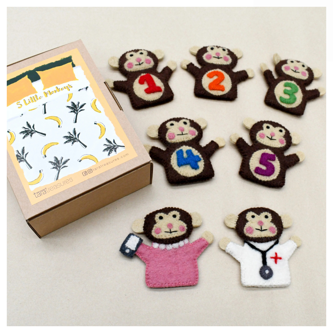Tara Treasures - Five Little Monkeys Finger Puppets Set