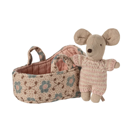 Maileg Baby Mouse in Carry Cot Rose