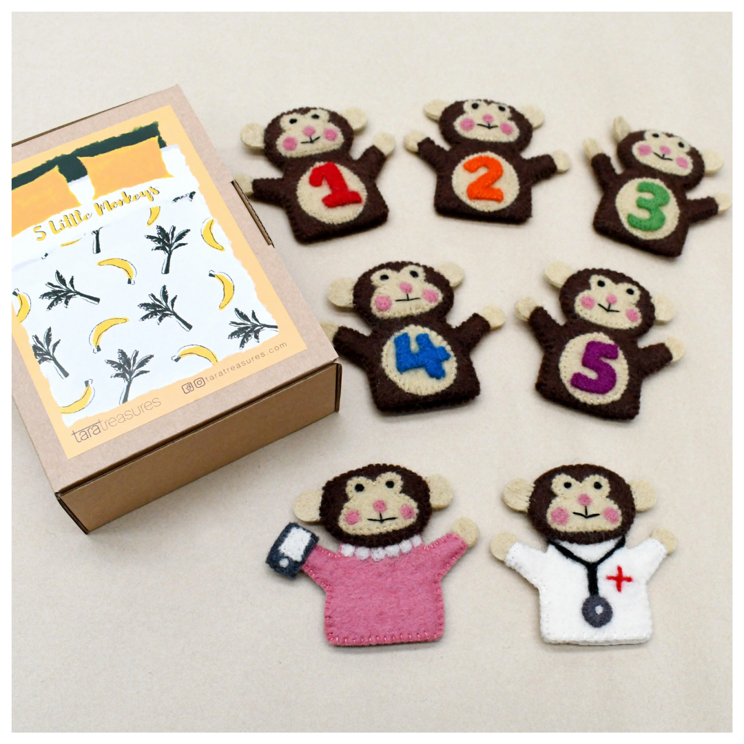 Tara Treasures - 5 Little Monkeys Finger Puppet Set