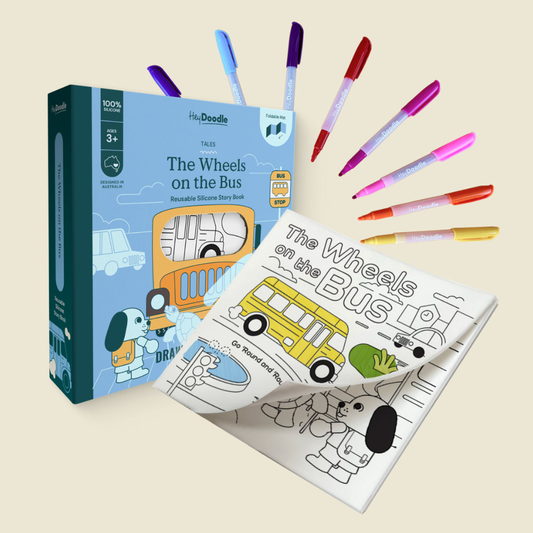 Hey Doodle - Wheels On The Bus Tales Reusable Colouring Story Book