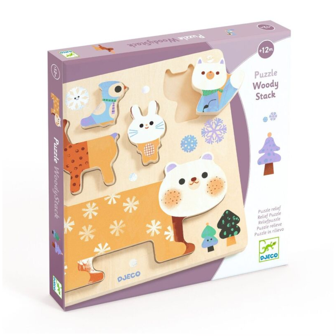 Djeco 5 Piece WoodyStack Wooden Animal Puzzle