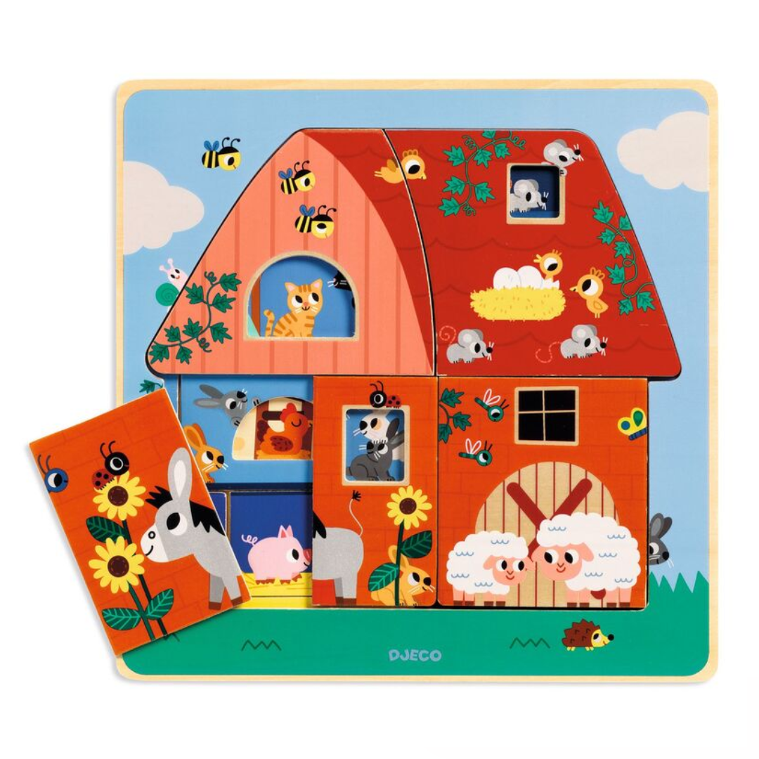 Djeco 12 piece Farm Barnyard 3 Layer Wooden Puzzle