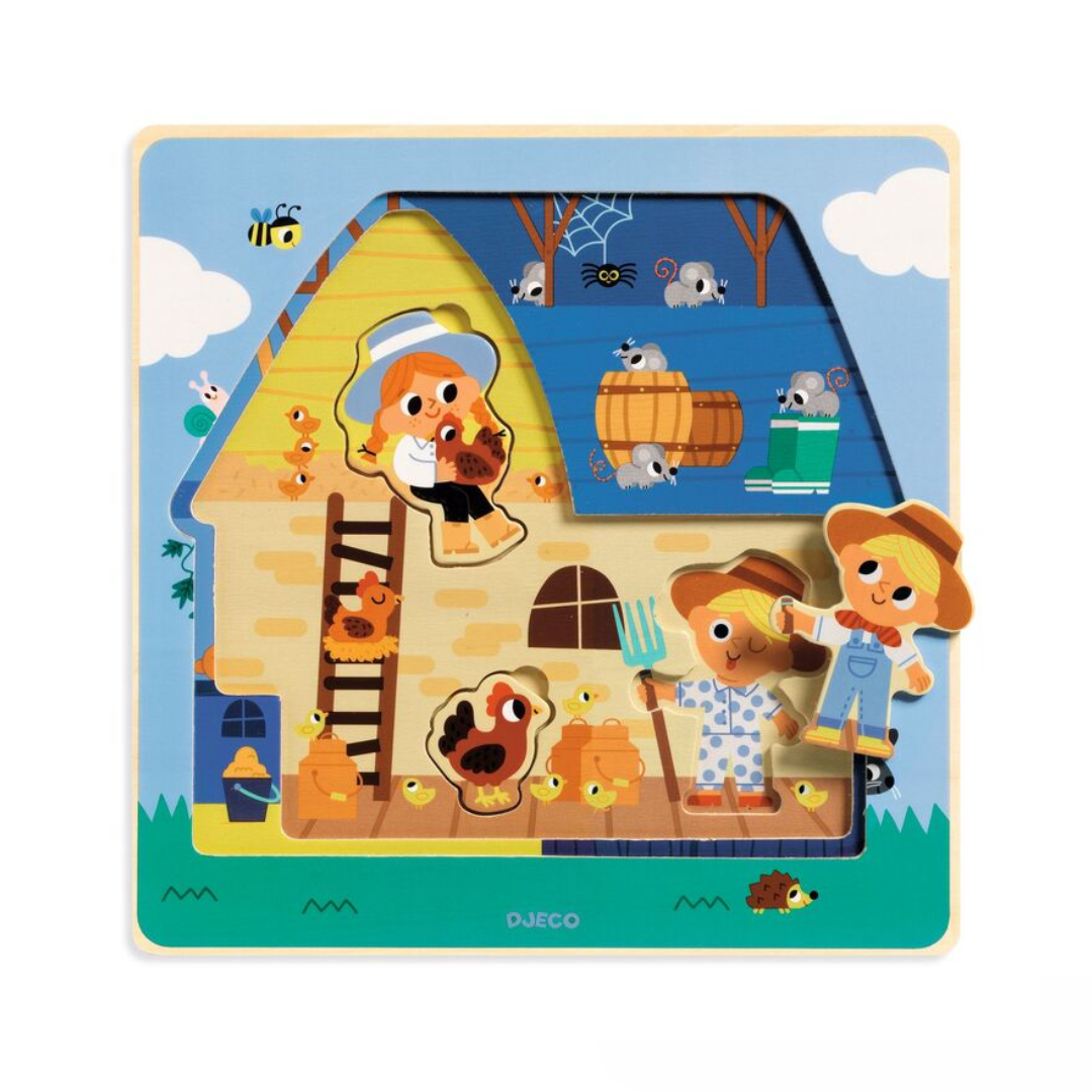 Djeco 12 piece Farm Barnyard 3 Layer Wooden Puzzle