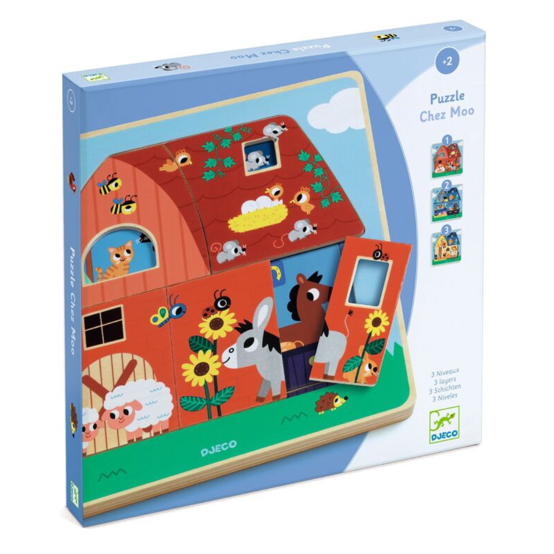 Djeco 12 piece Farm Barnyard 3 Layer Wooden Puzzle