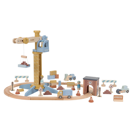Little Dutch - Wooden Crane and Train Track Set