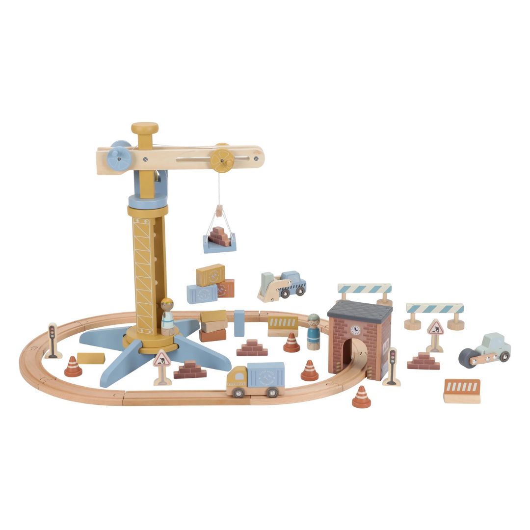 Little Dutch - Wooden Crane and Train Track Set