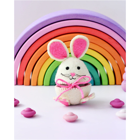 Tara Treasures - Felt Egg Cover - Hopping Bunny with Pink Ears