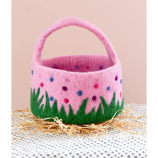 Tara Treasures - Felt Pink Basket with Colourful Dots