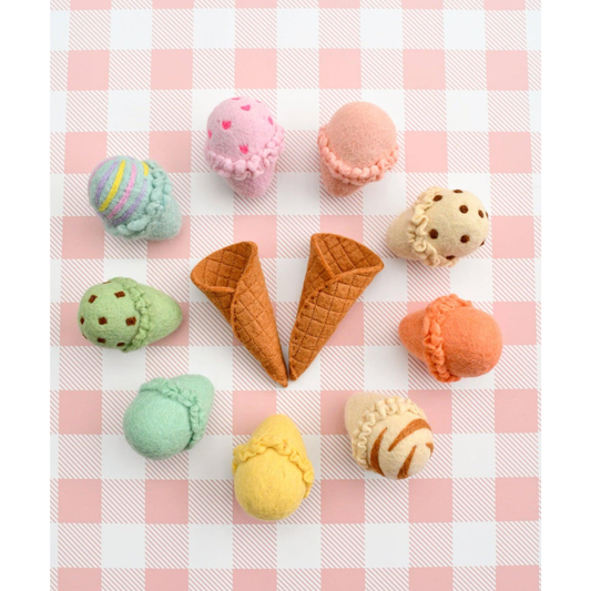 Tara Treasures - Felt Ice Cream Set - Waffle Cones and 9 Ice Cream Scoops
