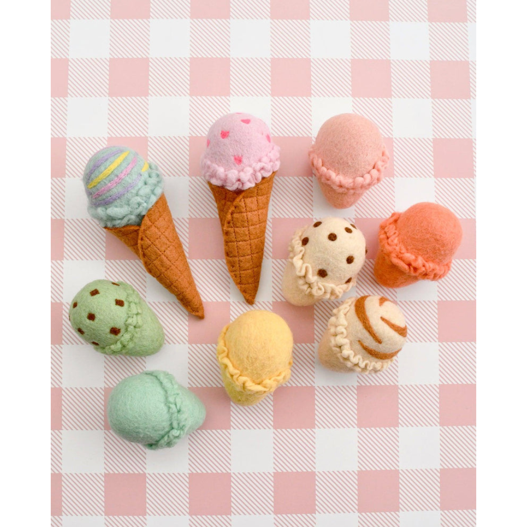 Tara Treasures - Felt Ice Cream Set - Waffle Cones and 9 Ice Cream Scoops