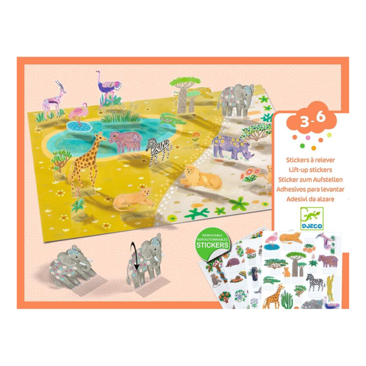 Djeco Animals 80 pc Lift-Up Stickers